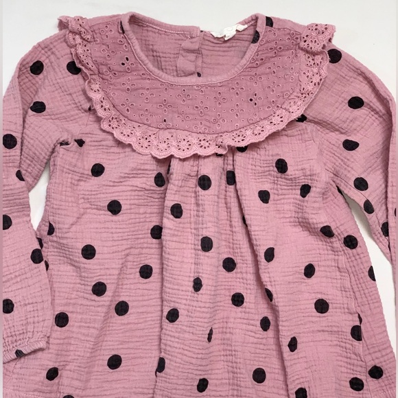 Jessica Simpson Shirt Girl’s 6 Crinkle Polka Dot Eyelet Flowy Top Soft Fall Cute - Picture 1 of 9